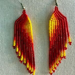 Handcrafted Red, Orange and Yellow Beaded Earrings.